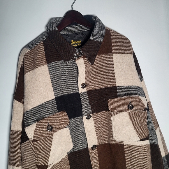 👕🌶 Vintage Saxon Leather Flannel Button Up Lined Jacket New without Tags - Picture 2 of 6